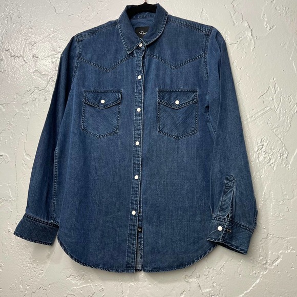 Rails Remi Dark Vintage Wash Western Denim Button Down Size S - Picture 2 of 9